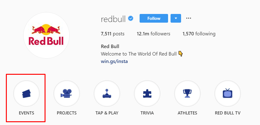 Red Bull Instagram Story highlights